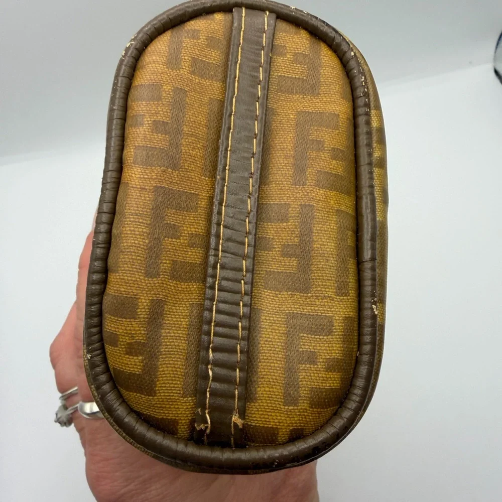 Fendi FF Logo Cosmetic Pouch in Brown and Tan - Picture 6 of 11